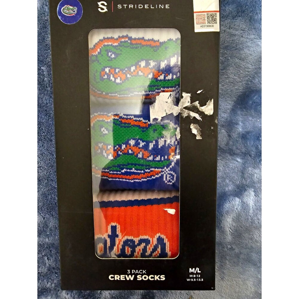 StrideLine Florida Gators NCAA 3-Pack Crew Socks Blue Green Orange White M/L